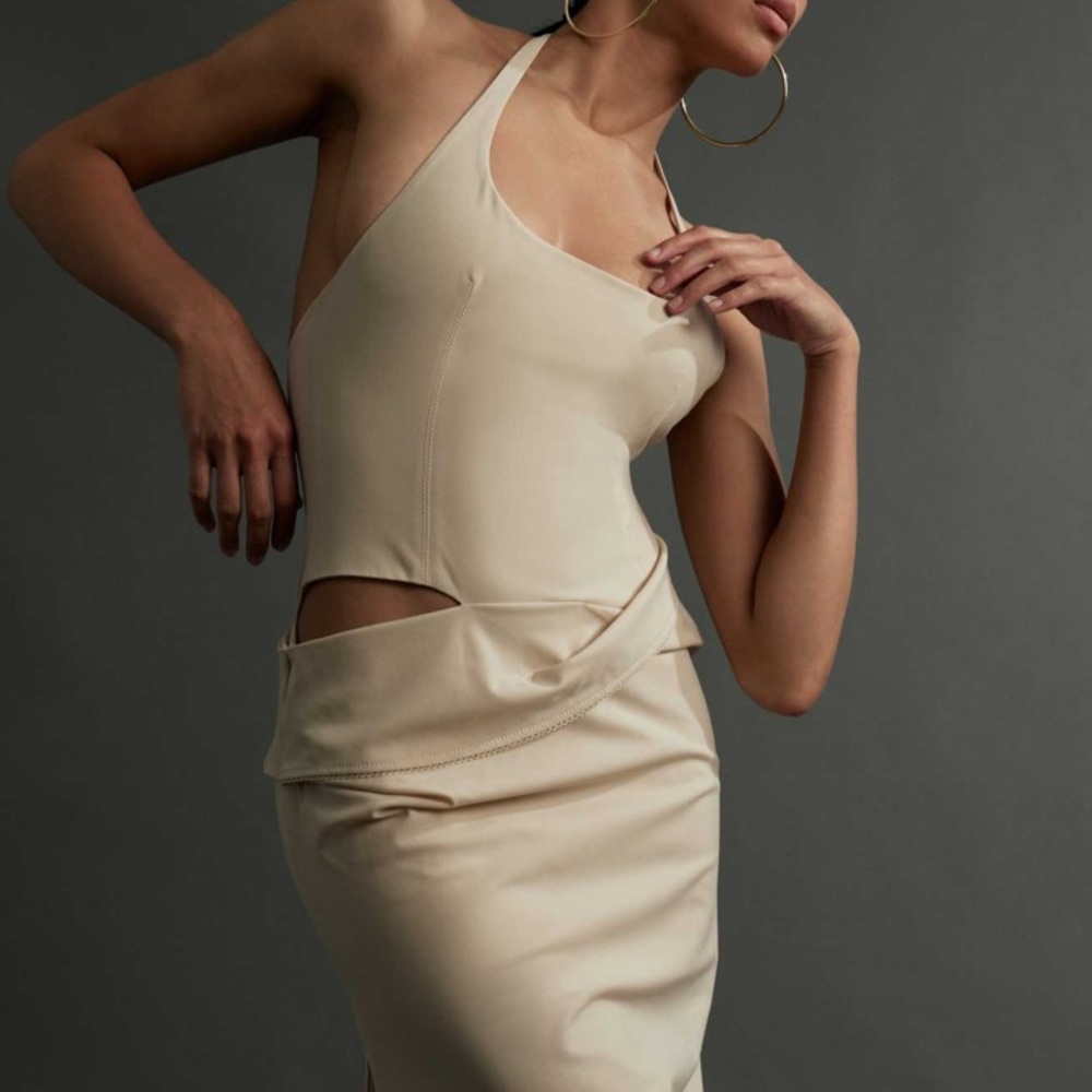 Jacquemus Hielo Cutout Stretch-Wool Midi Halter Dress